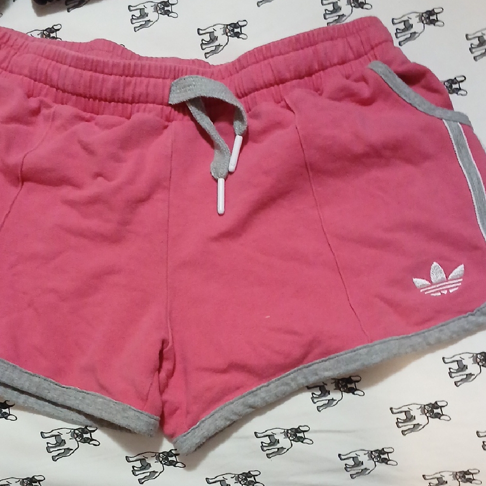 Adidas Pink and Gray Athletic Shorts with Elastic Waistband